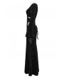 Punk Rave Black Gothic V-Neck Embossed Velvet Mesh Splicing Sexy Long Dress