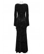 Punk Rave Black Gothic V-Neck Embossed Velvet Mesh Splicing Sexy Long Dress