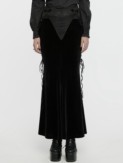 Punk Rave Black Gothic Retro Embroidery Velvet Fishtail Skirt