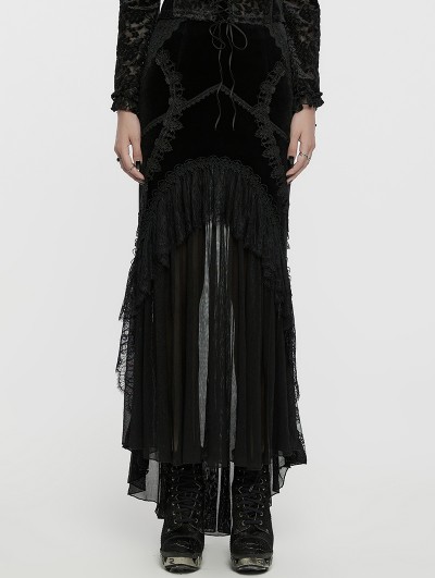 Punk Rave Black Gothic Irregular Splicing Velvet Fishtail Goddess Skirt