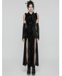 Punk Rave Black Gothic Chinese Style Embossed Velvet Slit Dress with Detachable Sleeves