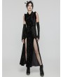 Punk Rave Black Gothic Chinese Style Embossed Velvet Slit Dress with Detachable Sleeves