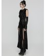 Punk Rave Black Gothic Chinese Style Embossed Velvet Slit Dress with Detachable Sleeves