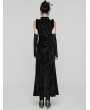 Punk Rave Black Gothic Chinese Style Embossed Velvet Slit Dress with Detachable Sleeves