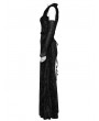 Punk Rave Black Gothic Chinese Style Embossed Velvet Slit Dress with Detachable Sleeves