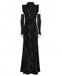 Punk Rave Black Gothic Chinese Style Embossed Velvet Slit Dress with Detachable Sleeves