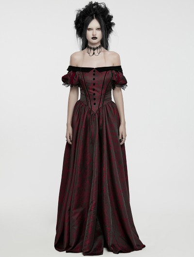 Punk Rave Black and Red Gothic Retro jacquard Victorian Princess Dress