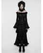 Punk Rave Black Gothic Dark Off-the-Shoulder Lace Fur Trim Sexy Dress