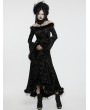 Punk Rave Black Gothic Dark Off-the-Shoulder Lace Fur Trim Sexy Dress