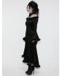 Punk Rave Black Gothic Dark Off-the-Shoulder Lace Fur Trim Sexy Dress