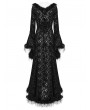 Punk Rave Black Gothic Dark Off-the-Shoulder Lace Fur Trim Sexy Dress