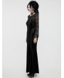 Punk Rave Black Gothic Sexy Velvet Floral Mesh Lace Sleeve Dress