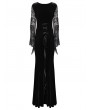 Punk Rave Black Gothic Sexy Velvet Floral Mesh Lace Sleeve Dress