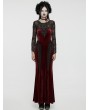 Punk Rave Red and Black Gothic Sexy Velvet Floral Mesh Lace Sleeve Dress