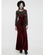 Punk Rave Red and Black Gothic Sexy Velvet Floral Mesh Lace Sleeve Dress