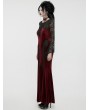 Punk Rave Red and Black Gothic Sexy Velvet Floral Mesh Lace Sleeve Dress