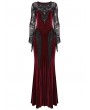 Punk Rave Red and Black Gothic Sexy Velvet Floral Mesh Lace Sleeve Dress