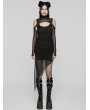 Punk Rave Black Gothic Hooded Irregular Mesh Two-Piece Dress