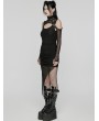 Punk Rave Black Gothic Hooded Irregular Mesh Two-Piece Dress