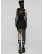 Punk Rave Black Gothic Hooded Irregular Mesh Two-Piece Dress