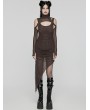 Punk Rave Coffee Gothic Hooded Irregular Mesh Two-Piece Dress