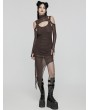 Punk Rave Coffee Gothic Hooded Irregular Mesh Two-Piece Dress