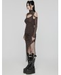 Punk Rave Coffee Gothic Hooded Irregular Mesh Two-Piece Dress