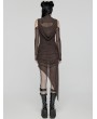 Punk Rave Coffee Gothic Hooded Irregular Mesh Two-Piece Dress