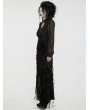 Punk Rave Black Gothic Gorgeous Pattern Flocked Mesh Maxi Skirt