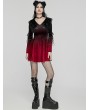 Punk Rave Black and Red Velvet Sweet Gothic Flared Sleeve Short Dress