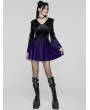 Punk Rave Black and Violet Velvet Sweet Gothic Flared Sleeve Short Dress