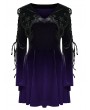 Punk Rave Black and Violet Velvet Sweet Gothic Flared Sleeve Short Dress