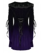 Punk Rave Black and Violet Velvet Sweet Gothic Flared Sleeve Short Dress