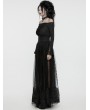 Punk Rave Black Dark Gothic 3D Embroidered Mesh Maxi Skirt