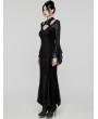 Punk Rave Black Gothic Retro Mesh Irregular Flared Sleeve Long Fishtail Dress