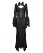 Punk Rave Black Gothic Retro Mesh Irregular Flared Sleeve Long Fishtail Dress