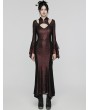 Punk Rave Black and Red Gothic Retro Mesh Irregular Flared Sleeve Long Fishtail Dress