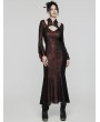 Punk Rave Black and Red Gothic Retro Mesh Irregular Flared Sleeve Long Fishtail Dress