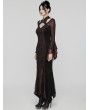 Punk Rave Black and Red Gothic Retro Mesh Irregular Flared Sleeve Long Fishtail Dress