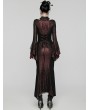 Punk Rave Black and Red Gothic Retro Mesh Irregular Flared Sleeve Long Fishtail Dress