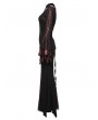 Punk Rave Black and Red Gothic Retro Mesh Irregular Flared Sleeve Long Fishtail Dress