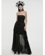 Punk Rave Black Gothic 3D Embroidered Beaded Strapless Elegant Long Party Dress