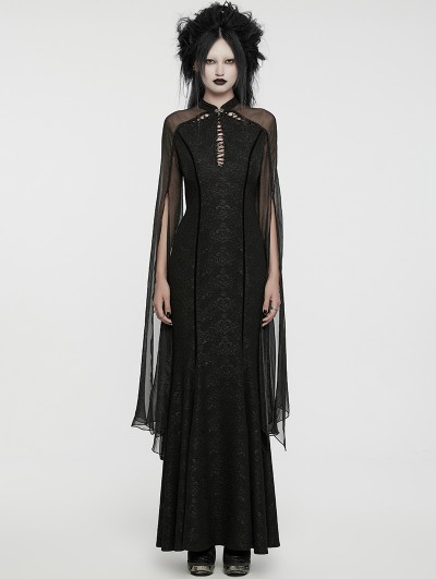 Punk Rave Black Vintage Gothic Flowing Split Long Sleeve Dress