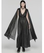 Punk Rave Black Gothic Deep V-Neck Cape Sleeve Printed Chiffon Long Dress