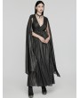 Punk Rave Black Gothic Deep V-Neck Cape Sleeve Printed Chiffon Long Dress