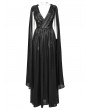 Punk Rave Black Gothic Deep V-Neck Cape Sleeve Printed Chiffon Long Dress