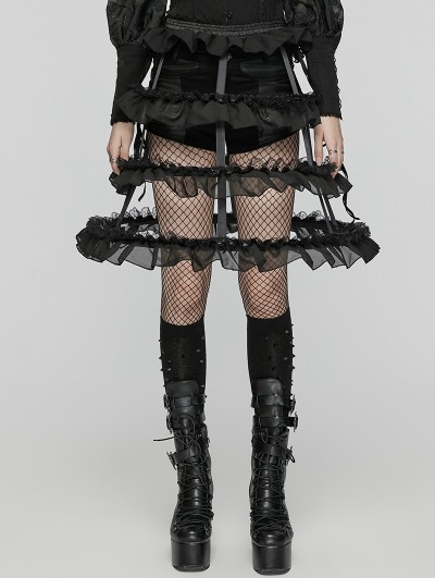 Punk Rave Black Sweet Gothic Layered Hollow Bustle Skirt