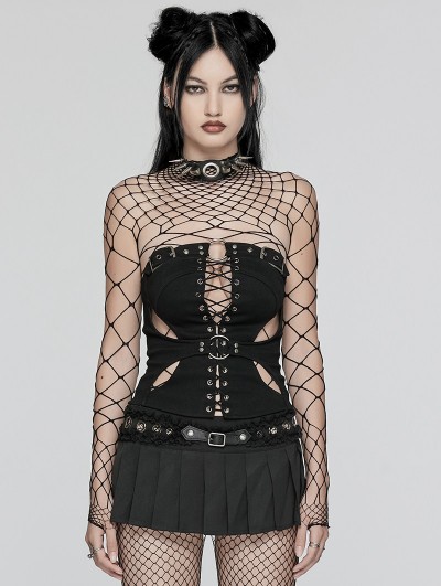 Punk Rave Black Sexy Gothic Punk Hollow Out Back Zipper Tube Top for Women