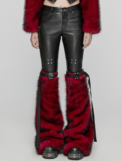 Punk Rave Black and Red Gothic Punk Handsome Faux Fur Leg Warmers for Women