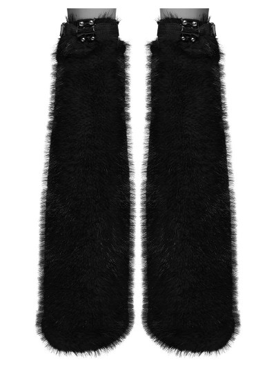 Punk Rave Black Gothic Punk Handsome Faux Fur Leg Warmers for Women